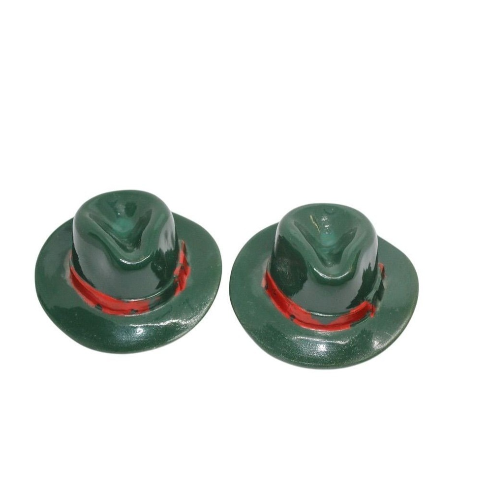 Vintage Green Fedora Hat Salt &‎ Pepper Shakers Retro Style Set of 2 - Picture 2 of 3
